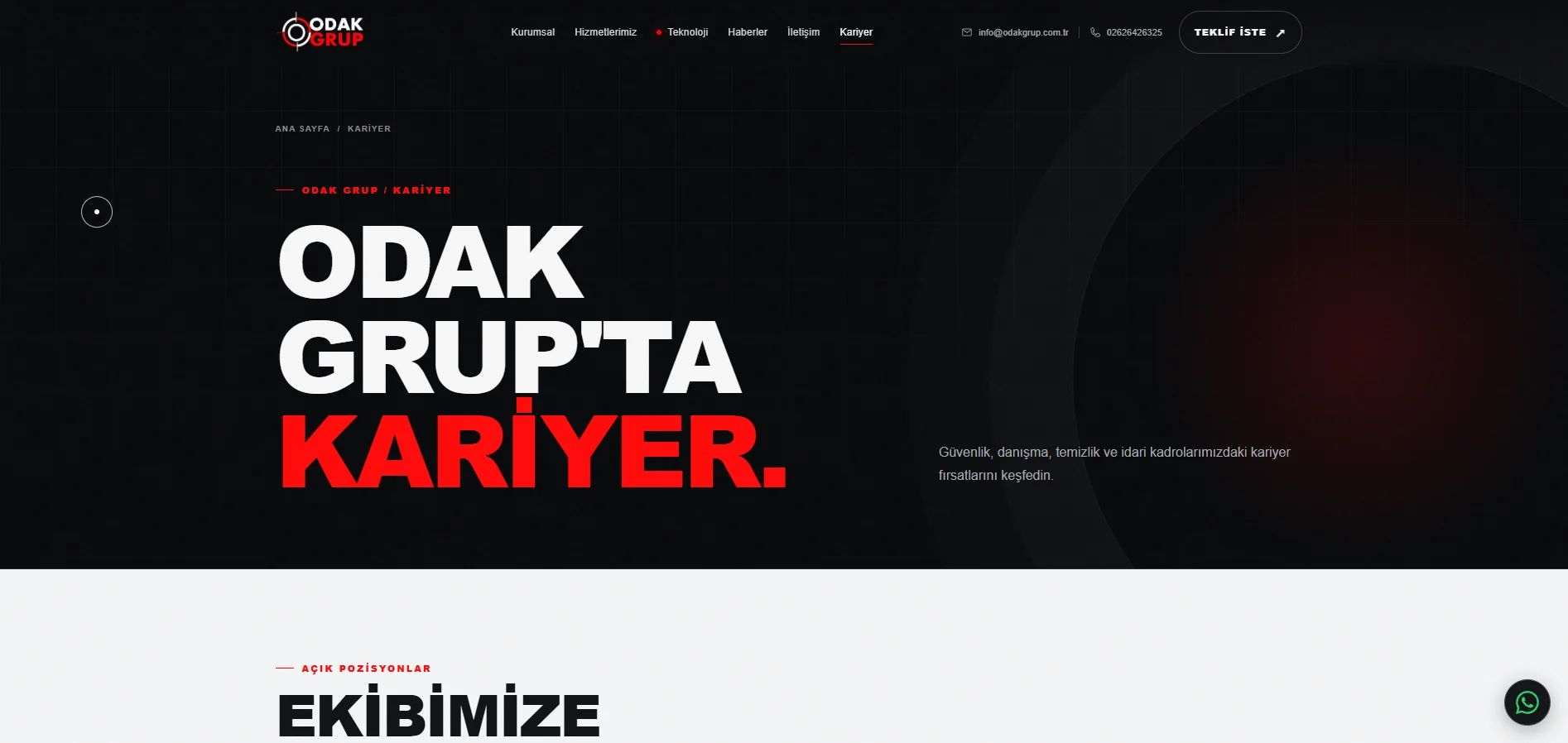 Odak Grup web sitesi detay ekranı