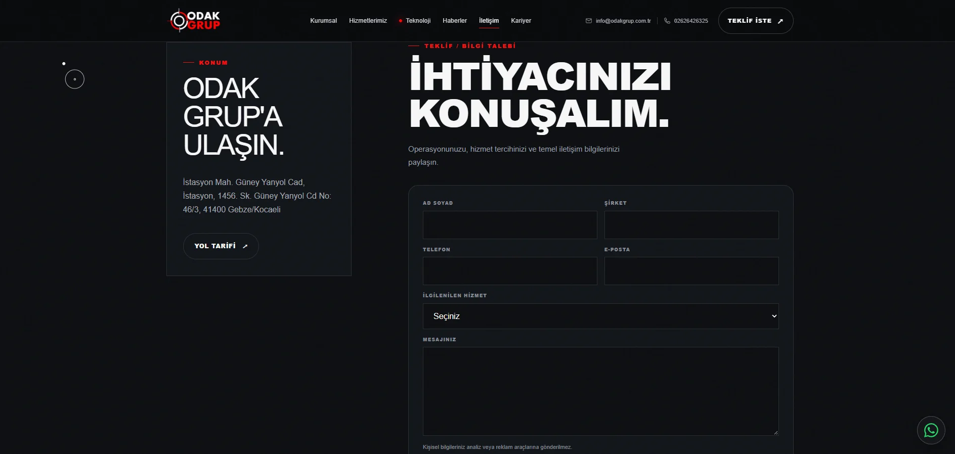 Odak Grup web sitesi ikinci detay ekranı